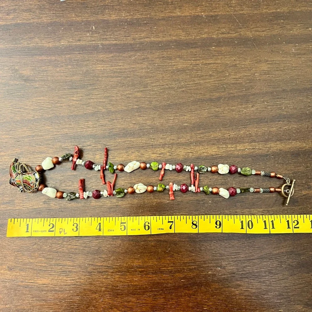 Western Cowboy Boot Enamel Pendant Beaded Necklace Texas Southwestern Style 23in